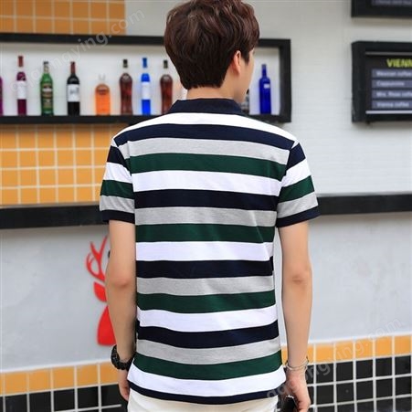 条纹男式Polo衫2018夏装新品薄款短袖T恤男装韩版体恤潮