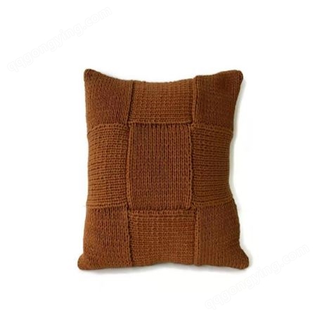 艺枝坊可拆洗手工编织棉线北欧立体几何拼接靠枕套定制