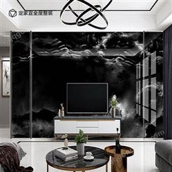 3D黑色大理石竹木纤维电视背景墙集成墙定制客厅装饰护墙板扣板