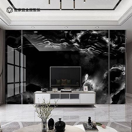 3D黑色大理石竹木纤维电视背景墙集成墙定制客厅装饰护墙板扣板