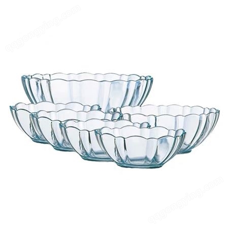 乐美雅钢化玻璃碗 透明大小号 家用沙拉水果碗 微波炉汤碗6件套