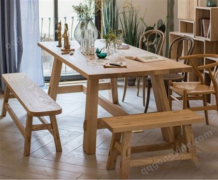 上海实木餐桌 小户型家用长方形吃饭桌子餐厅白蜡木餐桌椅组合JY-WQ-305